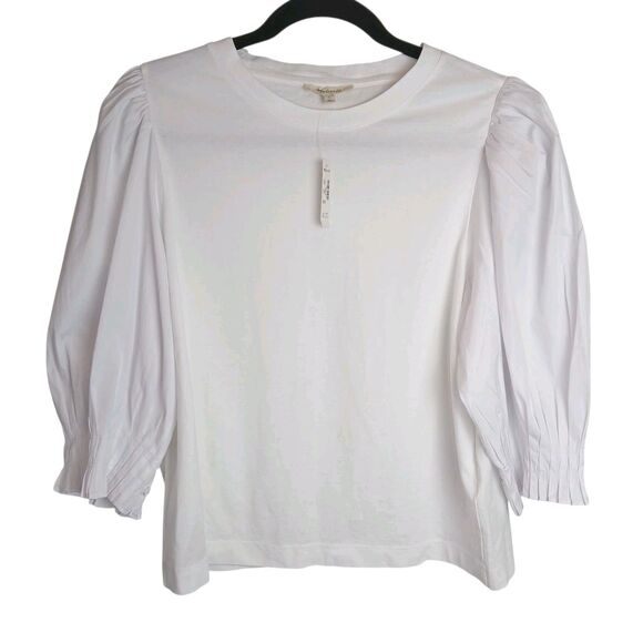 Madewell NWT White Size Small   Puff Sleeve Knit Top NV971 Mixed Media MSRP $52 - Picture 3 of 12